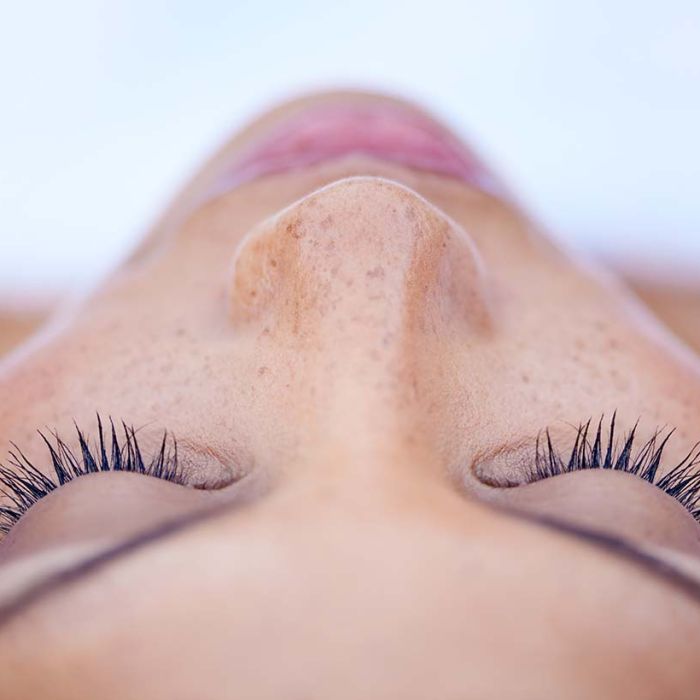 Close-up of natural eyelashes and eye area